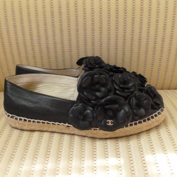 Chanel Leather Camellia CC Logo Espadrilles Flats HOST PICK! - Picture 4 of 8